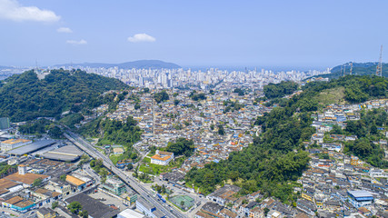 Aerial view of slum in the city of Santos city, Brazil.