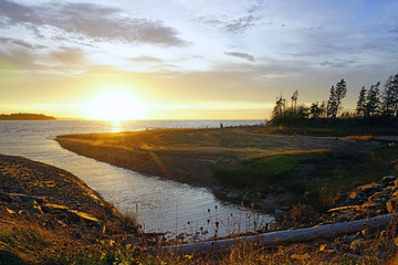 Sunset over the Minas Basin in the Bay of Fundy, Nova Scotia, Canada near Moose Brook