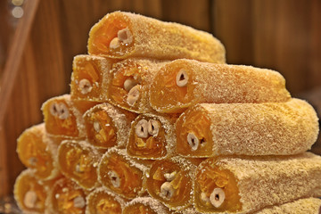 Turkish delight rahat lokum at the market in Istanbul.