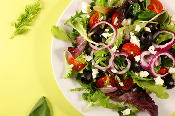 vegetable salad with cheese, tomato, onion