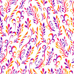 Leaves and plants colorful seamless textile design, bright gradient color.