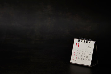 2020 November calendar on black background 