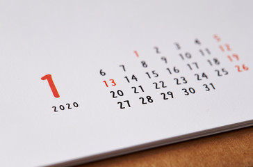 2020 January simple calendar background 