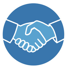 Circle blue business handshake icon. Handshake of business partners. Business handshake. Successful deal. Vector flat style illustration