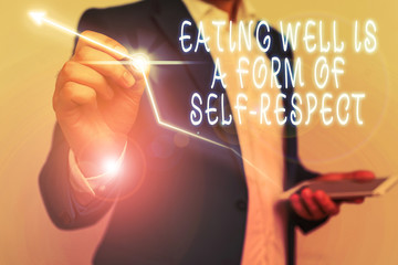 Conceptual hand writing showing Eating Well Is A Form Of Self Respect. Concept meaning a quote of...