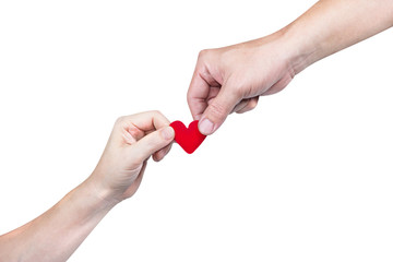 hand holding heart-shaped isolated over white,clipping path