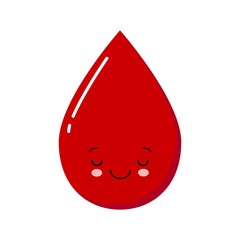 Cute cartoon blood drop character. Medical vector illustration.