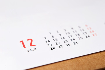 2020 December simple calendar background 