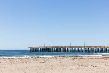 Cayucos Pier and Empty Beach, Central Coast of California, USA.