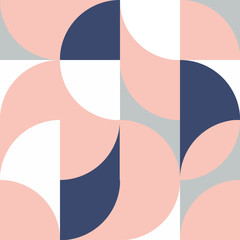 Vecteur moderne avec motif géométrique abstrait avec un demi-cercle et un cercle dans un style scandinave rétro. Formes pastel pêche, blanc, bleu clair et bleu foncé. Affiche minimaliste de géométrie