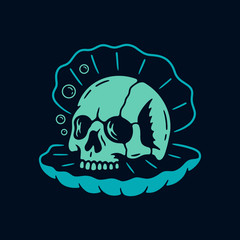 SEA SHELL WITH SKULL BLUE BACKGROUND