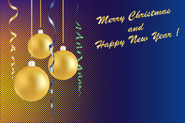 Christmas, New Year's golden balls. gold serpentine. decorative holiday decorations