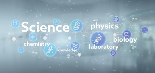 Obraz premium Science icons and title on a color background