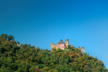 Fototapeta na wymiar Schonburg Castle in the Rhine Valley on a sunny autumn morning