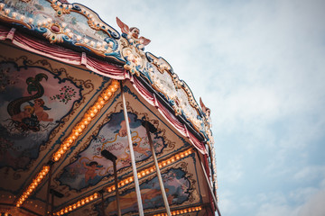 Children's carousel at the New Year's fair in Moscow, winter