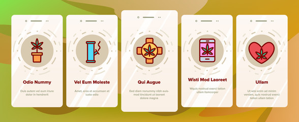 Rasta Shop Onboarding Mobile App Page Screen Vector Icons Set Thin Line. Rasta Marijuana Cannabis Leaf Bottle Container And Mobile Screen, Bag And Shirt Linear Pictograms. Contour Illustrations