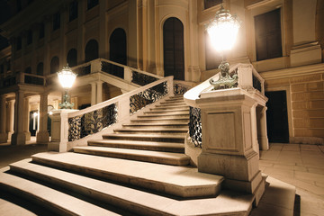Moody misterious view of the stairs of the luxury ancient palace