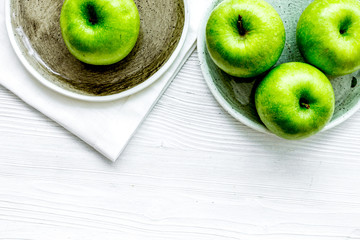 fresh organic green fruits with apples on white background top view mock-up