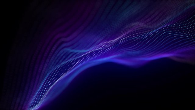 4K video. Lines abstract. Looped animation. Wave pattern. Dotted lines. Neon waves. particles background. Seamless loop. Blue and violet gradient 3840x2160