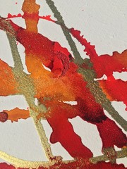 Gold, Red, Orange, Yellow, Honeycomb Alcohol Ink Abstract Painting on Canvas great for logo