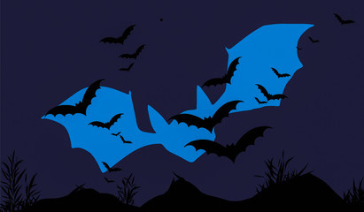 halloween night background with bats and moon