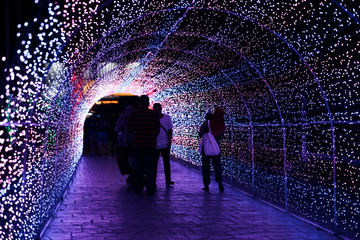 Amazing LED light tunnel at night.