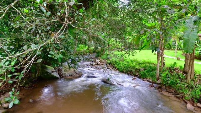 4K time lapse video of water flowing at Teentok royal project development center, Thailand.