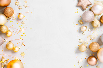 Christmas festive background with golden christmas decoranion and lights
