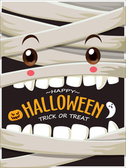 Vintage Halloween poster design with vector mummy, ghost character. 