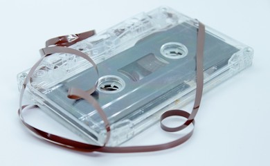Audio cassette located on a white background