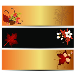 Autumn banners with color leaves and flowers. Design lettering hand drawn. Illustration Autumn
