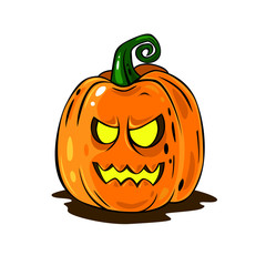 Cartoon evil halloween pumpkin on white background. Great character for halloween celebrated.