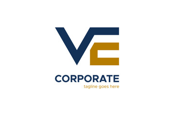 Blue Brown Letter V and E Logo Design Vector Logo Template
