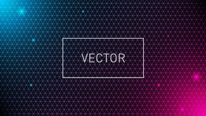 Triagnle grid background with pink and blue glows. VHS effect. Design for banner. Eps 10