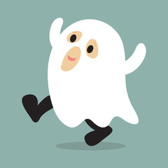 Vector of cute man wearing ghost costume for happy halloween party celebration