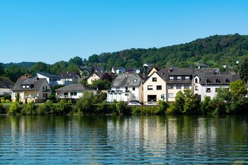 Fototapeta na wymiar View on small German town located in Mosel river valley, quality wine regio in Germany