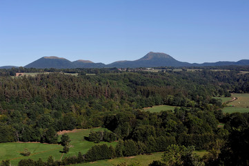 The Volcano Puy de Dome seen from the valley and recognizable with its large antenna