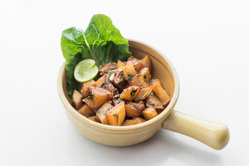 batata harra traditional  lebanese spicy fried potato starter dish