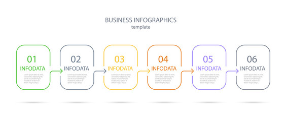 Thin line infographics design template with icons and 6 options or steps. Infographics for business concept, presentation, workflow layout, process diagram, info graph. Vector eps 10