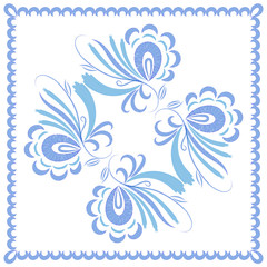 Fototapeta na wymiar Vector floral decorative winter pattern in the square for the design of a scarf, scarf, hijab, tile in pastel cold colors.