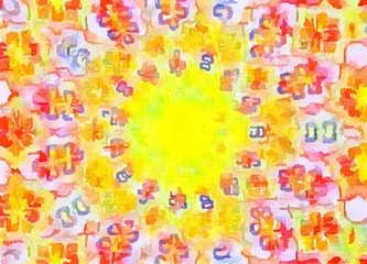 Presewatercolor Colorful digital graphic kaleidoscope symmetry mandala style in laser light trial pattern, Tie Dye , spiderweb art abstract backt Style = Bold..Output Size = Medium..Lightness = Normal