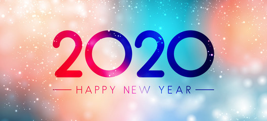 Colorful magic Happy New Year 2020 banner.