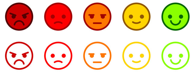 Two satisfaction scales with colorful smileys buttons.