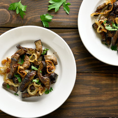 Fried beef liver with onion