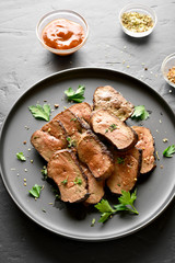 Grilled sliced beef liver