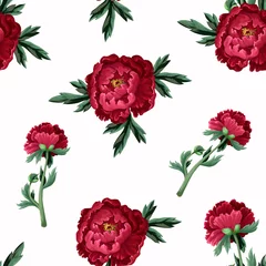 Zelfklevend Fotobehang Seamless pattern with burgundy peonies. Vector. © Yumeee