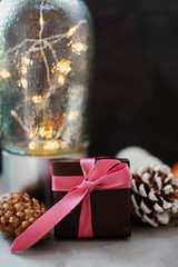 Christmas and New Year holiday background and wallpaper. Christmas decoration toys on a light gray background. Preparation for winter holidays