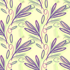 Chalk Leaves Seamless Pattern.