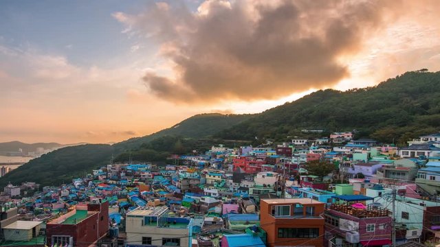 skyline sunset at gamcheon culture village in busan city south korea [zoom in. mov]