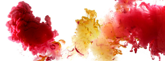 Acrylic colors and ink in water.